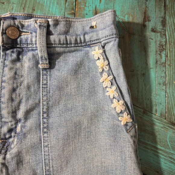 Gap High Rise Wide Leg Denim Blue Jeans Size 26 Embroidered Flowers  Bee - Picture 13 of 15